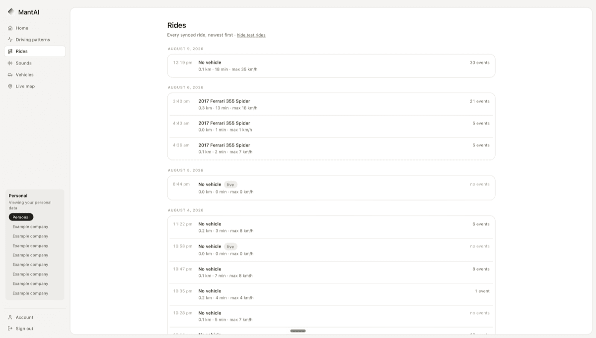MantAI — Ride Log & Event Tracking